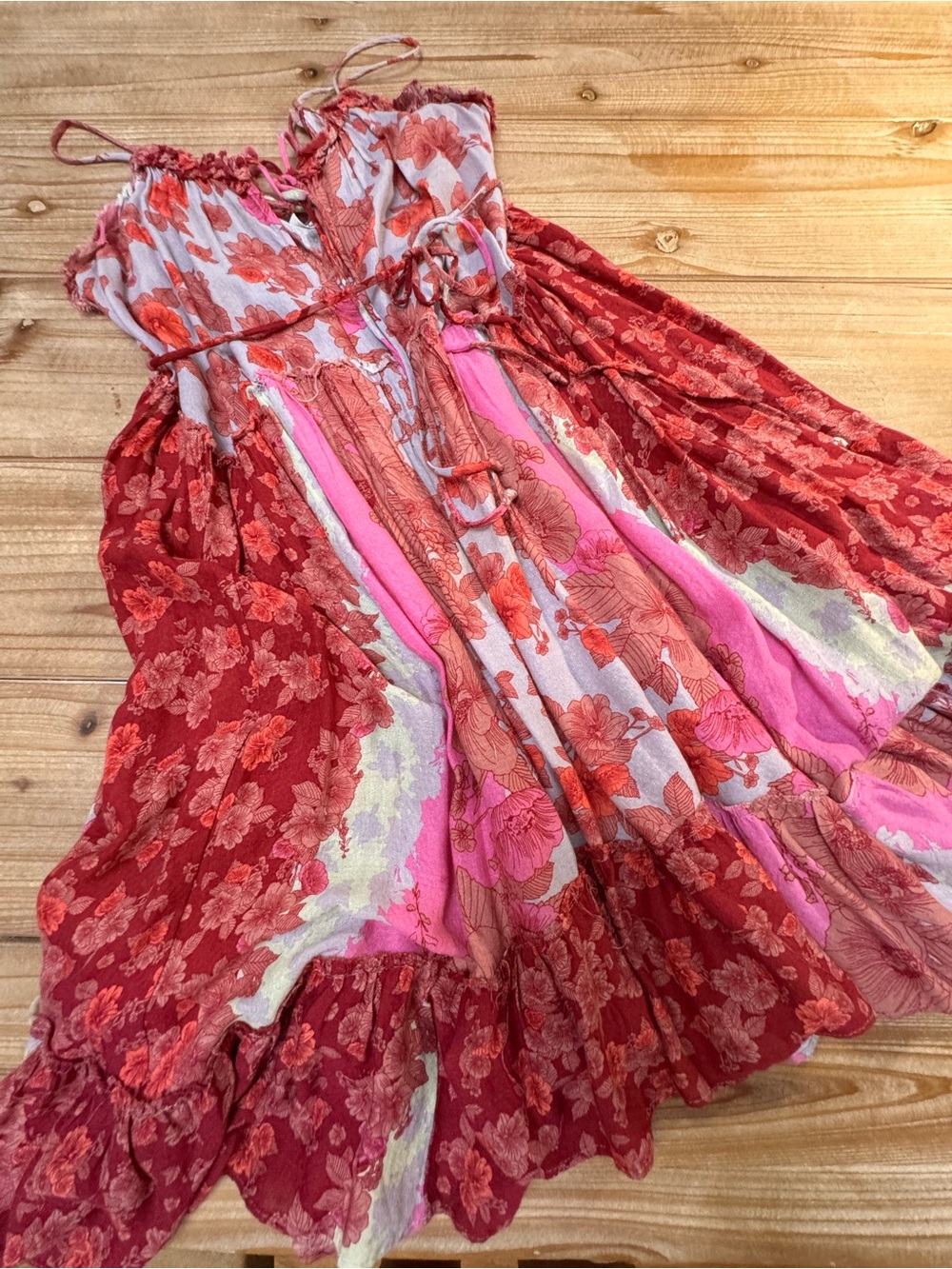 Free People Floral Patchwork Handkerchief Hem Slip Dress | Boho Festival | Med